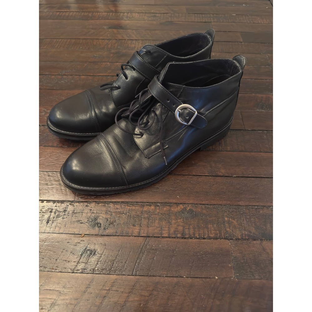 Belvedere Florence Black Leather Cap Toe Monk Strap Chukka Boots Lug Sole 11.5